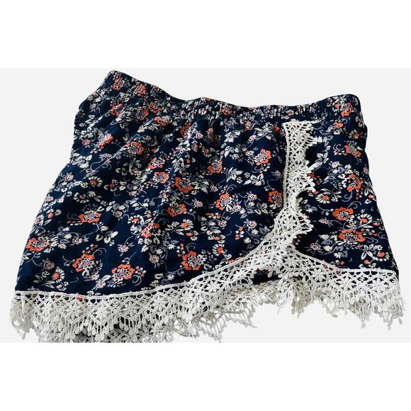 CHARLOTTE RUE HIGH-RISE SHORT LENGTH DRESSY SHORTS, WOMENS, S-NAVY-ORANGE PURPLE - Picture 8 of 11